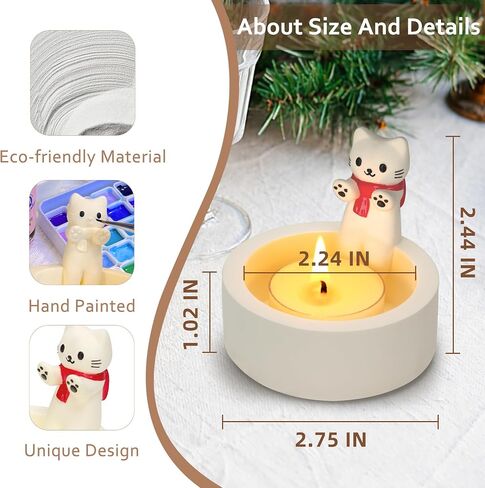 Cat Candle Holder Cute Kitty Cartoon Kitten Candle Holder Warming Paws Plaster Handmade Tea Light Candle Sticks Holder Home Decor Gifts for Cat Lovers with Keychain for Free. in Saudi Arabia
