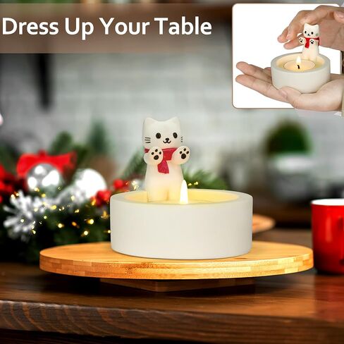 Cat Candle Holder Cute Kitty Cartoon Kitten Candle Holder Warming Paws Plaster Handmade Tea Light Candle Sticks Holder Home Decor Gifts for Cat Lovers with Keychain for Free. in Saudi Arabia