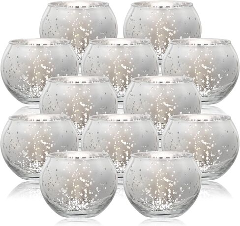 Silver Votive Candle Holder - Set of 12 Wedding Centerpieces for Table, Mercury Glass Tealight Candle Holders Bulk for Birthday |Party |Home Decoration in Saudi Arabia