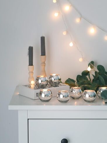 Silver Votive Candle Holder - Set of 12 Wedding Centerpieces for Table, Mercury Glass Tealight Candle Holders Bulk for Birthday |Party |Home Decoration in Saudi Arabia