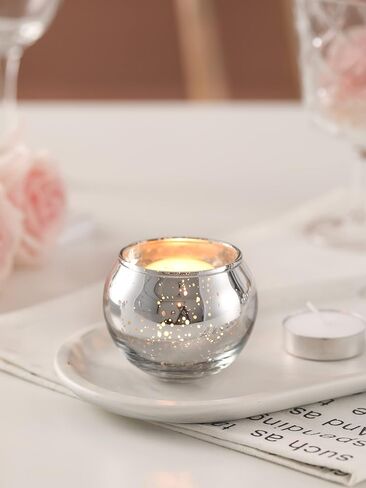 Silver Votive Candle Holder - Set of 12 Wedding Centerpieces for Table, Mercury Glass Tealight Candle Holders Bulk for Birthday |Party |Home Decoration in Saudi Arabia