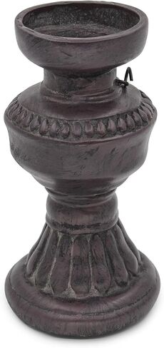 حامل شموع على شكل مصباح الكيروسين من الراتنج القديم باللون البني الداكن، ديكور طاولة مزرعة ريفية للشموع والشموع الصغيرة (6 بوصات) in Kuwait