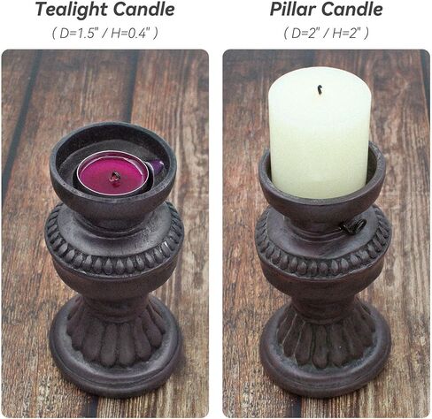 حامل شموع على شكل مصباح الكيروسين من الراتنج القديم باللون البني الداكن، ديكور طاولة مزرعة ريفية للشموع والشموع الصغيرة (6 بوصات) in Kuwait