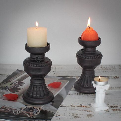 حامل شموع على شكل مصباح الكيروسين من الراتنج القديم باللون البني الداكن، ديكور طاولة مزرعة ريفية للشموع والشموع الصغيرة (6 بوصات) in Kuwait