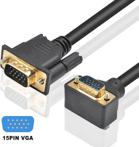 كابل VGA من Poyiccot ذكر إلى ذكر 5 أقدام، كابل VGA 90 درجة بزاوية تصل إلى 15 دبوس ذكر إلى ذكر كابل شاشة يدعم 1080 بكسل لأجهزة الكمبيوتر الشخصية وأجهزة الكمبيوتر المحمولة وأجهزة العرض التلفزيونية in Kuwait
