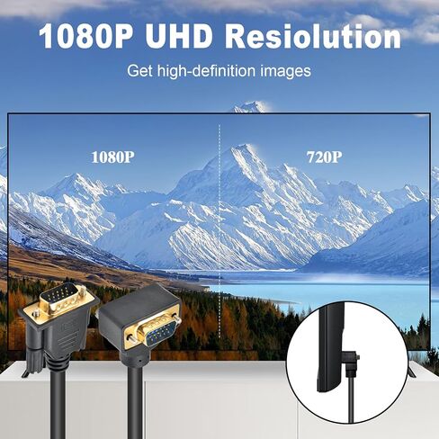 كابل VGA من Poyiccot ذكر إلى ذكر 5 أقدام، كابل VGA 90 درجة بزاوية تصل إلى 15 دبوس ذكر إلى ذكر كابل شاشة يدعم 1080 بكسل لأجهزة الكمبيوتر الشخصية وأجهزة الكمبيوتر المحمولة وأجهزة العرض التلفزيونية in Kuwait