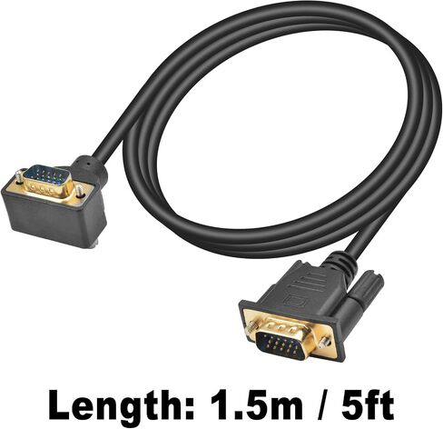 كابل VGA من Poyiccot ذكر إلى ذكر 5 أقدام، كابل VGA 90 درجة بزاوية تصل إلى 15 دبوس ذكر إلى ذكر كابل شاشة يدعم 1080 بكسل لأجهزة الكمبيوتر الشخصية وأجهزة الكمبيوتر المحمولة وأجهزة العرض التلفزيونية in Kuwait