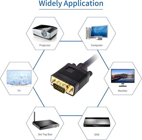 كابل جهاز عرض VGA/SVGA HD15 ذكر إلى ذكر كابل شاشة فيديو محوري مع نواة من الفريت مطلي بالذهب متوافق مع أجهزة العرض وأجهزة التلفاز عالية الدقة والشاشات، 10 أقدام/3 متر in Kuwait