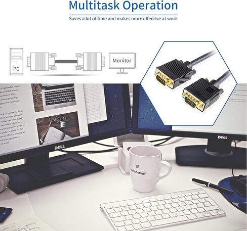 كابل جهاز عرض VGA/SVGA HD15 ذكر إلى ذكر كابل شاشة فيديو محوري مع نواة من الفريت مطلي بالذهب متوافق مع أجهزة العرض وأجهزة التلفاز عالية الدقة والشاشات، 10 أقدام/3 متر in Kuwait
