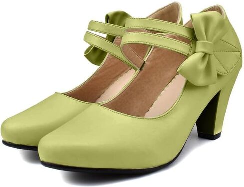 Cute Women's Mary Janes Block Chunky Heels Chic Ankle Strap Pumps Bow Closed Toe Comfort Shoes with Hook Loop in Saudi Arabia