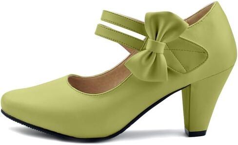 Cute Women's Mary Janes Block Chunky Heels Chic Ankle Strap Pumps Bow Closed Toe Comfort Shoes with Hook Loop in Saudi Arabia