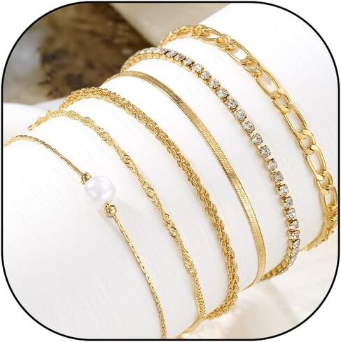 Gold Stack Bracelet Set for Women,Trendy 14k Gold Dainty Stackable Bracelets,Layered Paperclip Link Cuban Chain Bracelets,Jewelry Gifts for Teen Girls in Saudi Arabia