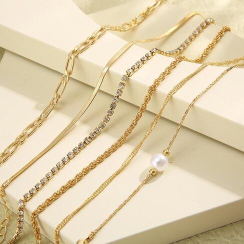 Gold Stack Bracelet Set for Women,Trendy 14k Gold Dainty Stackable Bracelets,Layered Paperclip Link Cuban Chain Bracelets,Jewelry Gifts for Teen Girls in Saudi Arabia