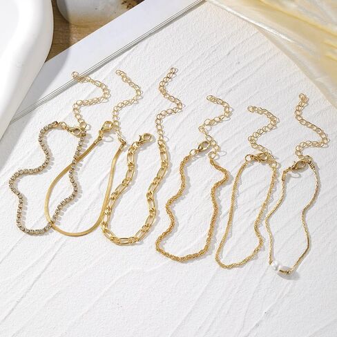 Gold Stack Bracelet Set for Women,Trendy 14k Gold Dainty Stackable Bracelets,Layered Paperclip Link Cuban Chain Bracelets,Jewelry Gifts for Teen Girls in Saudi Arabia
