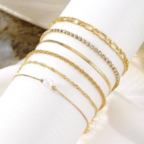 Gold Stack Bracelet Set for Women,Trendy 14k Gold Dainty Stackable Bracelets,Layered Paperclip Link Cuban Chain Bracelets,Jewelry Gifts for Teen Girls in Saudi Arabia