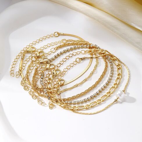 Gold Stack Bracelet Set for Women,Trendy 14k Gold Dainty Stackable Bracelets,Layered Paperclip Link Cuban Chain Bracelets,Jewelry Gifts for Teen Girls in Saudi Arabia