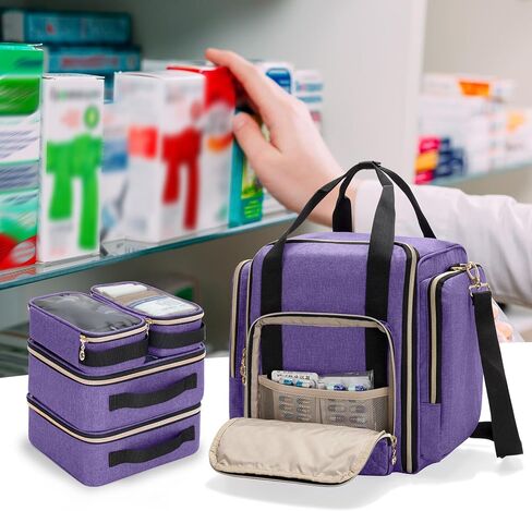 LUXJA Large Medicine Bag with 4 Inner Removable Cases, Multifunctional Medicine Storage Bag (Suitable for Home or Travel Use, Bag Only), Black in Saudi Arabia