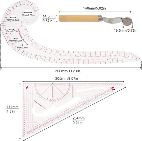 3pcs Clothing Patterning Ruler Sew French Curve Ruler Metric Shaped Plastic Sewing Tools Include Curve Ruler Triangular Ruler Tracing Wheel for Beginners Tailors Designers (3pcs) in Saudi Arabia