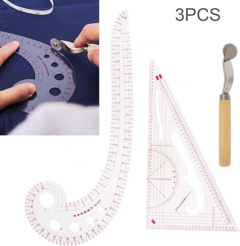 3pcs Clothing Patterning Ruler Sew French Curve Ruler Metric Shaped Plastic Sewing Tools Include Curve Ruler Triangular Ruler Tracing Wheel for Beginners Tailors Designers (3pcs) in Saudi Arabia