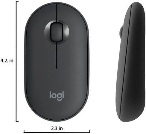 ماوس لاسلكي Logitech Pebble M350 مزود بتقنية Bluetooth أو USB - ماوس كمبيوتر نحيف وصامت مع نقرة هادئة لأجهزة الكمبيوتر المحمول والكمبيوتر المحمول وأجهزة الكمبيوتر الشخصية وأجهزة Mac - الجرافيت (متجدد) in Saudi Arabia
