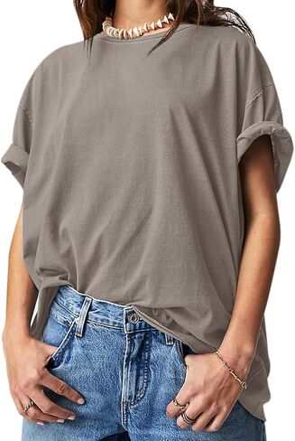 Womens Oversized T Shirts Crewneck Short Sleeve Summer Athletic Cotton Tees Shirt Loose Fit Y2k Tops in Saudi Arabia