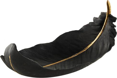 Deco 79 Resin Bird Feather Decorative Bowl with Gold Foil Accent, 13" x 7" x 8", Black in Saudi Arabia