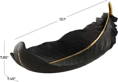 Deco 79 Resin Bird Feather Decorative Bowl with Gold Foil Accent, 13" x 7" x 8", Black in Saudi Arabia