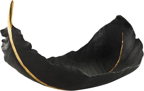 Deco 79 Resin Bird Feather Decorative Bowl with Gold Foil Accent, 13" x 7" x 8", Black in Saudi Arabia