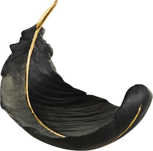Deco 79 Resin Bird Feather Decorative Bowl with Gold Foil Accent, 13" x 7" x 8", Black in Saudi Arabia