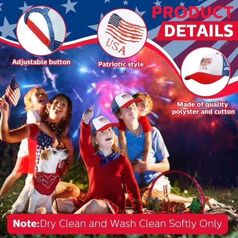 12 Pcs Patriotic American Flag Hat 4th of July Baseball Cap Adjustable Trucker Hat Mesh Cotton Cap for Men Women in Saudi Arabia