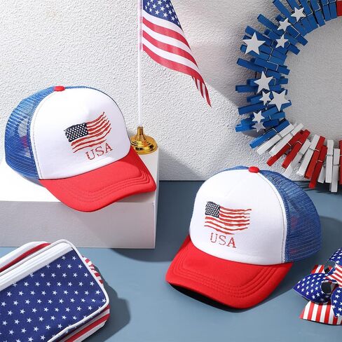 12 Pcs Patriotic American Flag Hat 4th of July Baseball Cap Adjustable Trucker Hat Mesh Cotton Cap for Men Women in Saudi Arabia