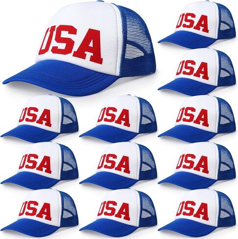 12 Pcs Patriotic American Flag Hat 4th of July Baseball Cap Adjustable Trucker Hat Mesh Cotton Cap for Men Women in Saudi Arabia