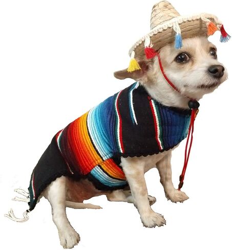 Handmade Dog Poncho - Reversible Poncho from Mexican Serape - Pet Costume – Sweater (Small, Black) in Saudi Arabia