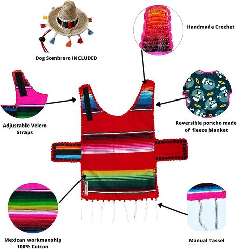Handmade Dog Poncho - Reversible Poncho from Mexican Serape - Pet Costume – Sweater (Small, Black) in Saudi Arabia