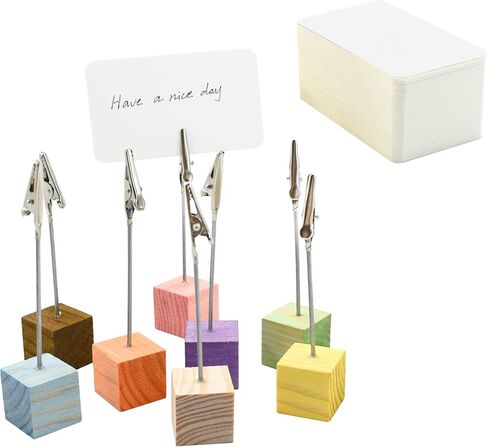 Enkrio 8 قطع حامل رقم الطاولة مع 100 بطاقة مؤشر فارغة قاعدة مكعب حامل بطاقة مكان مع مشبك التمساح مشبك صورة مذكرة ملاحظة حامل صور لحفلات أعياد الميلاد والمكتب DIY الزفاف in Kuwait