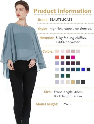 BEAUTELICATE Women Chiffon Capelet Wedding Bridal Cape Sheer Overlay Poncho Stole in Saudi Arabia