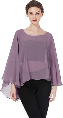 BEAUTELICATE Women Chiffon Capelet Wedding Bridal Cape Sheer Overlay Poncho Stole in Saudi Arabia