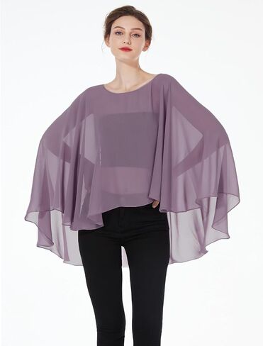 BEAUTELICATE Women Chiffon Capelet Wedding Bridal Cape Sheer Overlay Poncho Stole in Saudi Arabia