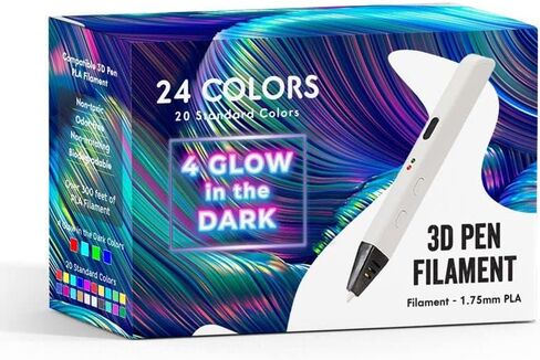 24 Colors 3D Pen Filament. Includes 20 Vibe Colors and 4 Glow in Dark Colors. 10 Feet, 1.75mm Each. PLA Kids Safe Refill in Kuwait