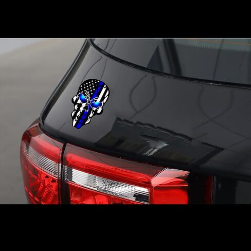 2 Pack 5.1"Reflective All Black American Flag Skulls Sticker, Skull Decal with Black US Flags, UV Fade Resistant Vinyl Car Flags Stickers for Trucks Jeep Van Women Men Motorcycle Laptop Bumper Decals in Saudi Arabia