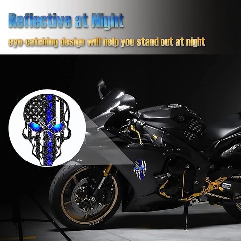 2 Pack 5.1"Reflective All Black American Flag Skulls Sticker, Skull Decal with Black US Flags, UV Fade Resistant Vinyl Car Flags Stickers for Trucks Jeep Van Women Men Motorcycle Laptop Bumper Decals in Saudi Arabia