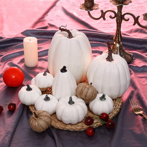 Artificial White Pumpkins Table Decor Farmhouse Assorted Realistic for Thanksgiving Halloween Holiday Party Supply 12Pcs in Kuwait