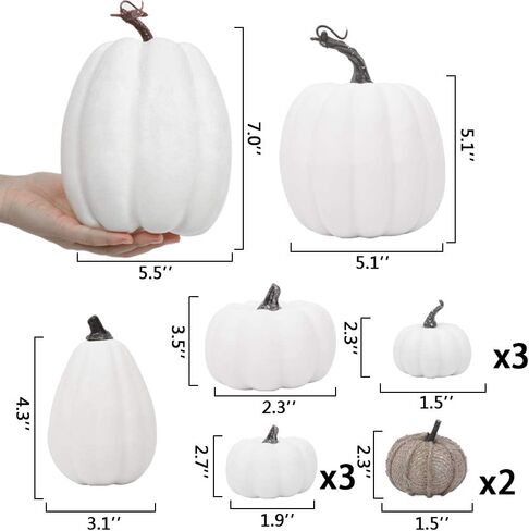 Artificial White Pumpkins Table Decor Farmhouse Assorted Realistic for Thanksgiving Halloween Holiday Party Supply 12Pcs in Kuwait