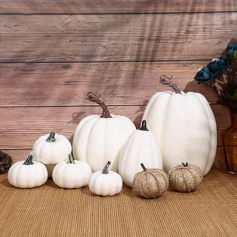Artificial White Pumpkins Table Decor Farmhouse Assorted Realistic for Thanksgiving Halloween Holiday Party Supply 12Pcs in Kuwait
