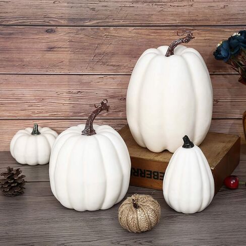 Artificial White Pumpkins Table Decor Farmhouse Assorted Realistic for Thanksgiving Halloween Holiday Party Supply 12Pcs in Kuwait