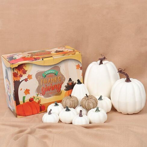 Artificial White Pumpkins Table Decor Farmhouse Assorted Realistic for Thanksgiving Halloween Holiday Party Supply 12Pcs in Kuwait