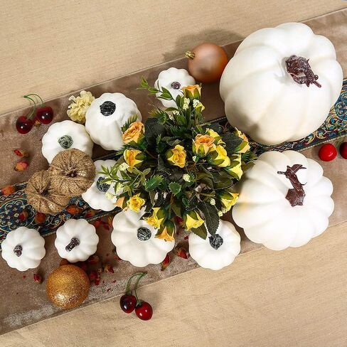 Artificial White Pumpkins Table Decor Farmhouse Assorted Realistic for Thanksgiving Halloween Holiday Party Supply 12Pcs in Kuwait