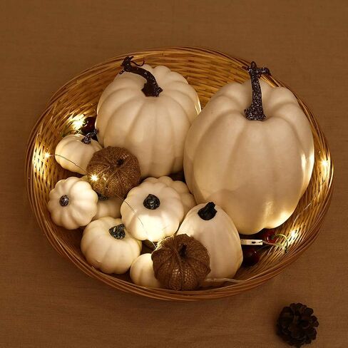 Artificial White Pumpkins Table Decor Farmhouse Assorted Realistic for Thanksgiving Halloween Holiday Party Supply 12Pcs in Kuwait