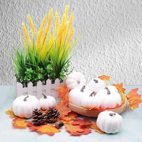 YIZRIO 12 PCS Assorted Sizes Rustic Harvest White Mini Artificial Pumpkins for Halloween, Fall and Thanksgiving Decorating in Saudi Arabia