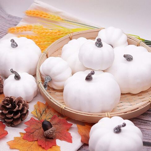 YIZRIO 12 PCS Assorted Sizes Rustic Harvest White Mini Artificial Pumpkins for Halloween, Fall and Thanksgiving Decorating in Saudi Arabia